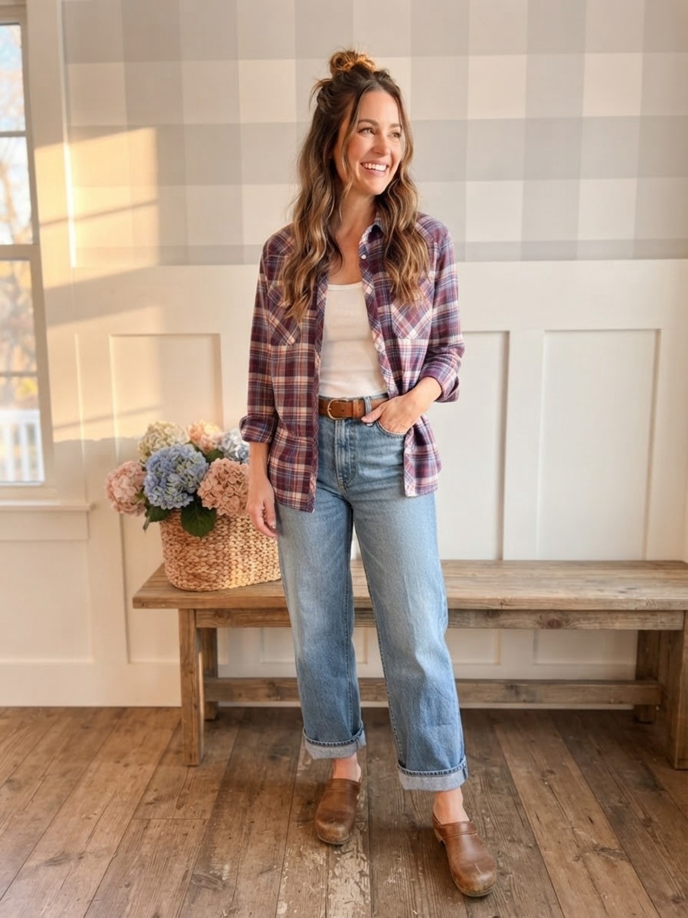 Women’s Purple Plaid Utility Jacket - Casual Layered Shirt Large